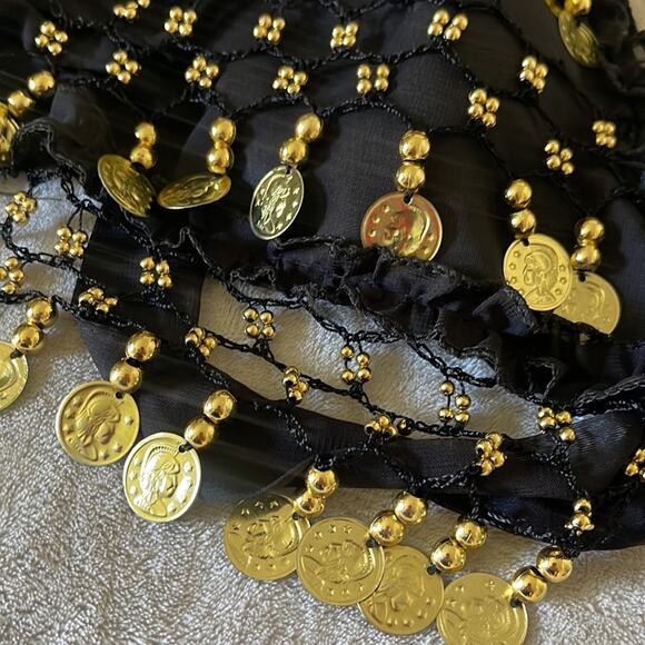 Belly Dancer Style Black and Gold Coin and Beaded Detail Bra Top Size Medium - Picture 2 of 5